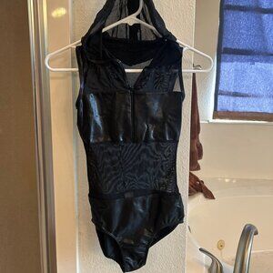 Black mesh hood Leotard Double Platinum